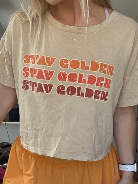 Vintage Beige Crop Tee with Orange & Rust 'Stay Golden' Print